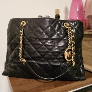 Michael Kors Black Quilted Shoulder Bag with Gold Chain
